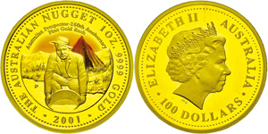 Australia 100 dollars, Gold, 2001, in part ... 