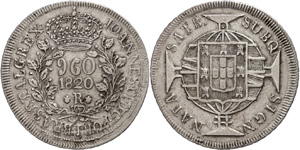 Brasilien 960 Reis, 1820, Rio de Janeiro, Km ... 