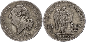 France 15 Sols, 1792, louis XVI., W (Lille), ... 