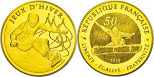 France 50 Euro, Gold, 2013, snowboard, with ... 