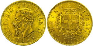 Italien 10 Lire, Gold, 1863, Vittorio ... 