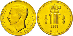 Luxemburg 10 Francs, Gold, 1971, Probe, ... 