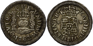 Coins Mexiko 1 / 2 Real, 1762, Karl III., KM ... 