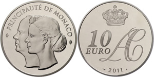 Monaco 10 Euro, 2011, Albert II., auf die ... 