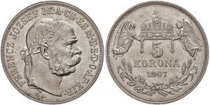 Old Austria coins until 1918 5 coronas, ... 
