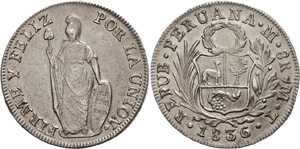 Peru 8 Reales, 1836, MT, KM 142.3, ss-vz.  ... 