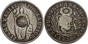 Philippines 8 Real, 1830 (1828-1834), Peru ... 