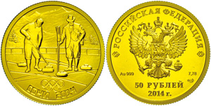 Coins Russia 50 Rouble, 2014, Gold, Olympic ... 