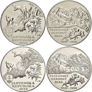 Slowakei 2 x 500 Kronen, 1999, Gemsen im ... 