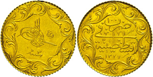 Turkey 100 piastre, Gold, 1909-1914, (1327 ... 