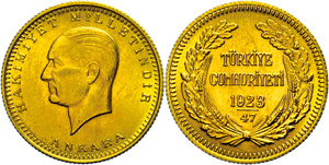 Turkey 100 piastre, Gold, 1970, Kemal ... 