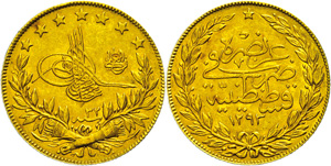 Turkey 100 piastre, Gold, 1876-1909, (1293 / ... 