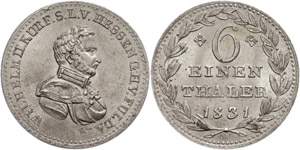 Hessen-Kassel  1/6 Taler, 1831, Wilhelm II., ... 
