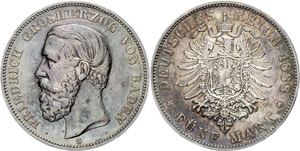 Baden  5 Mark, 1888, Frederic I., A without ... 
