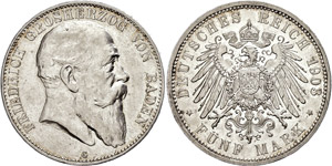 Baden  5 Mark, 1903, Friedrich I., wz. Rf., ... 