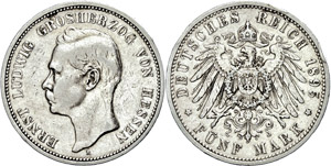 Hesse  5 Mark, 1895, Ernst Ludwig, margin ... 