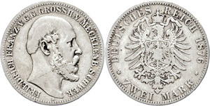 Mecklenburg-Schwerin  2 Mark, 1876, Frederic ... 