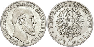 Mecklenburg-Schwerin  2 Mark, 1876, ... 