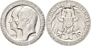 Preußen  3 Mark, 1910, Mzz A, Universität ... 