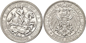 Preußen  3 Mark, 1915, Mansfeld, kl. Rf., ... 