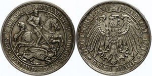 Prussia  3 Mark, 1915, Wilhelm II. a hundred ... 