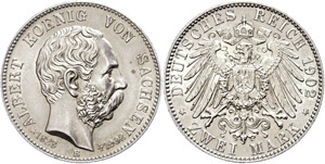 Sachsen  2 Mark, 1902, Albert, auf seinen ... 