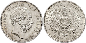Sachsen  5 Mark, 1902, Albert, auf seinen ... 