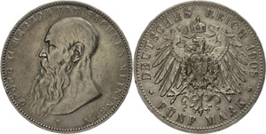 Saxony-Meiningen  5 Mark, 1908, Georg II., ... 