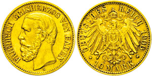 Baden  10 Mark, 1900, Friedrich I., kl. Rf., ... 