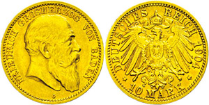 Baden  5 Mark, 1904, Frederic I., on his ... 