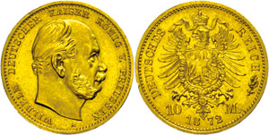 Prussia  10 Mark, 1872, Wilhelm I., Mzz A, ... 