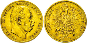 Prussia  10 Mark, 1872, Wilhelm I., Mzz A, ... 