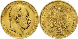 Preußen  10 Mark, 1872, Wilhelm I., Mzz B, ... 