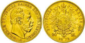 Prussia  20 Mark, 1872, Wilhelm I., A, small ... 