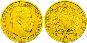 Prussia  20 Mark, 1873, Wilhelm I., small ... 