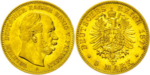 Preußen  5 Mark, 1877, Wilhelm I., wz. Rf., ... 