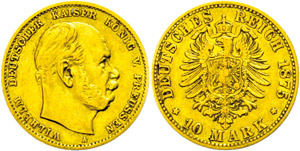 Prussia  10 Mark, 1875, A, Wilhelm I., small ... 