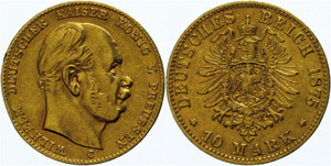 Prussia  10 Mark, 1875, Wilhelm I., Mzz C, ... 