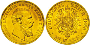 Preußen  10 Mark, 1888, Friedrich III., kl. ... 