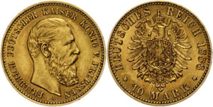 Prussia  10 Mark, 1888, Frederic III., very ... 