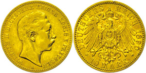 Prussia  10 Mark, 1890, Wilhelm II., very ... 