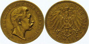 Prussia  10 Mark, 1896, Wilhelm II., minimal ... 