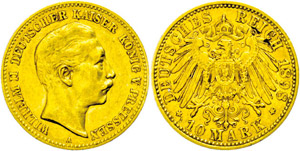 Prussia  10 Mark, 1898, Wilhelm II., small ... 