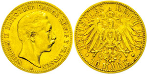Prussia  10 Mark, 1900, Wilhelm II., small ... 