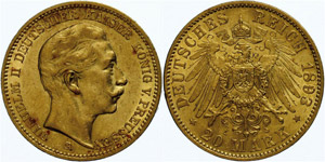Prussia  20 Mark, 1893, Wilhelm II., very ... 