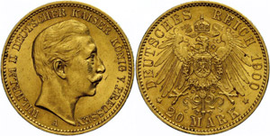 Prussia  20 Mark, 1900, Wilhelm II, extremly ... 