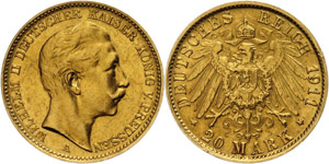 Prussia  20 Mark, 1911, Wilhelm II., very ... 
