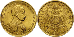 Prussia  20 Mark, 1913, Wilhelm II. in ... 