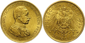 Prussia  20 Mark, 1914, Wilhelm II. in ... 