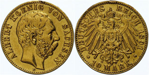 Saxony  10 Mark, 1891, fools about, rubbed, ... 